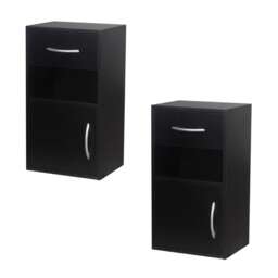 2-Pcs Wooden Bedside Cabinets with 1 Door & 1 Drawer Black 1