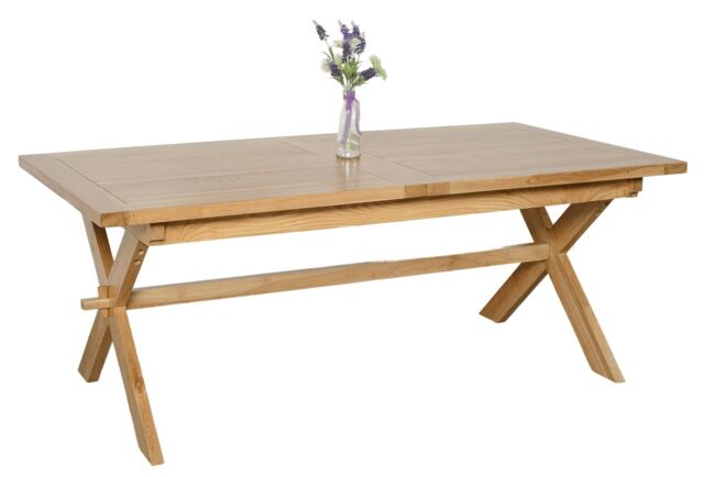 Vermont 200 - 240cm Cross Leg Large Oak Extending Dining Table Brown Light Oak