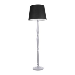 ValueLights Victoria Grey Wood Floor Lamp Black Taper Shade and Bulb