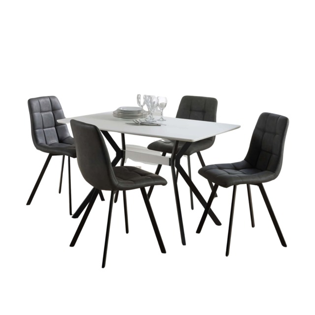 Luxor Dining Set White Table Grey Chairs Black Metal Legs Kitchen Home