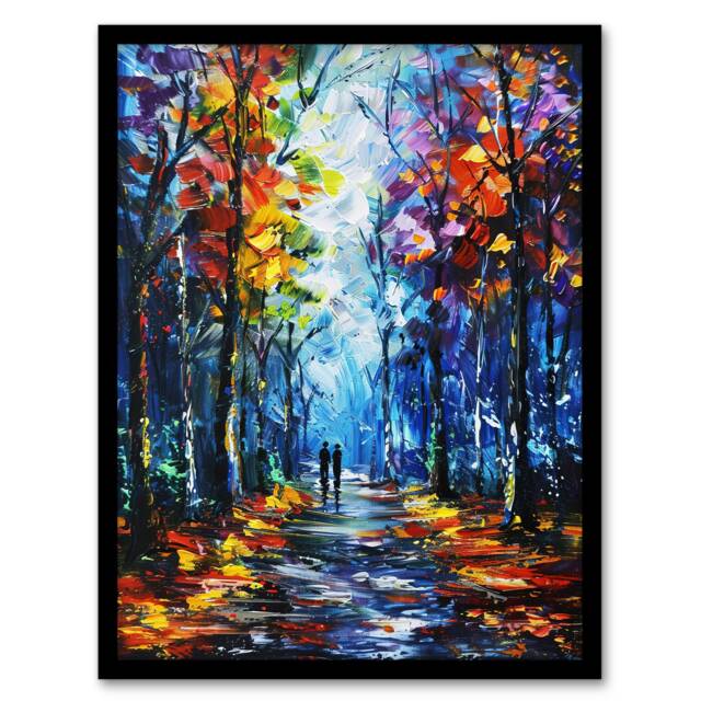 Rainbow Forest Trail Couple Abstract Living Room Black Framed Wall Art Print A4