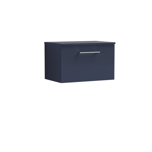 Balterley Level Modern Bathroom Wall Hung 1-Drawer Vanity Unit with Worktop, Soft Close Drawer Blue Indigo Blue