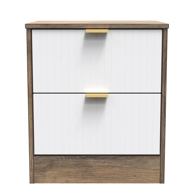 Denver 2 Drawer Compact Bedside Cabinet in White Matt & Vintage Oak (Ready Assembled) White White Matt & Vintage Oak