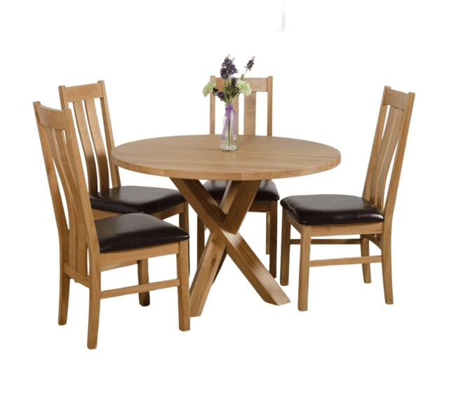 Oregon Round Oak Dining Table and 4 Princeton Chairs Brown Brown 1