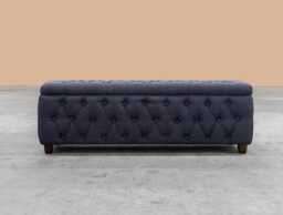 120cm Riga Ottoman Storage Box with Wooden Legs, Steel Grey Velvet Upholstered Chesterfield Storage Ottoman Box