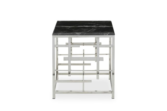 Interiors by Premier Modern Black Marble Side Table, Silver Finished Bedside Table, Small Table By Couch, Stylish Lounge Table Silver