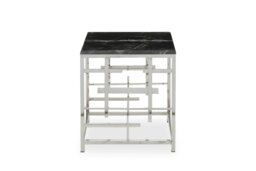 Interiors by Premier Modern Black Marble Side Table, Silver Finished Bedside Table, Small Table By Couch, Stylish Lounge Table Silver
