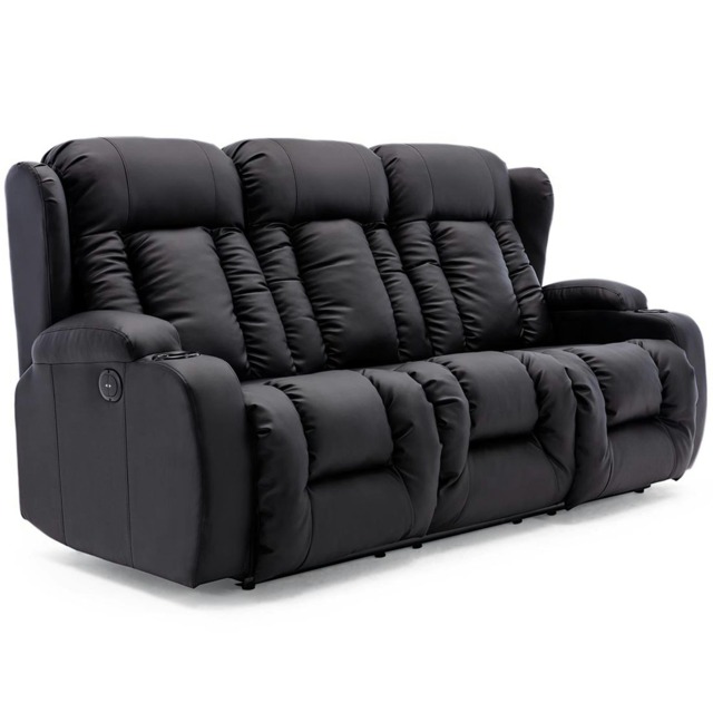 Caesar 3 Seater Electric High Back Bonded Leather Recliner Sofa (Black)