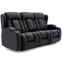 Caesar 3 Seater Electric High Back Bonded Leather Recliner Sofa (Black)