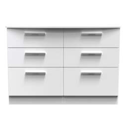 Windsor 6 Drawer Wide Chest of Drawers in White Gloss & White Matt (Ready Assembled) White White Gloss & White Matt