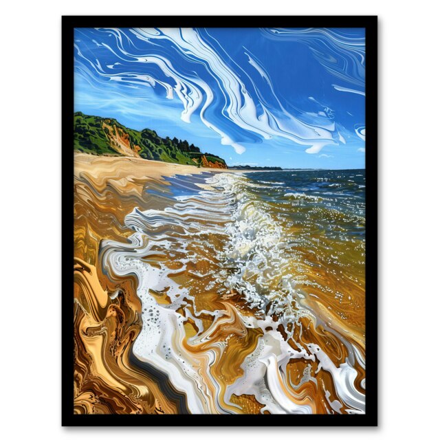 West Bay Dorset Abstract Fluid Beach Home Decor Black Framed Wall Art Print A4