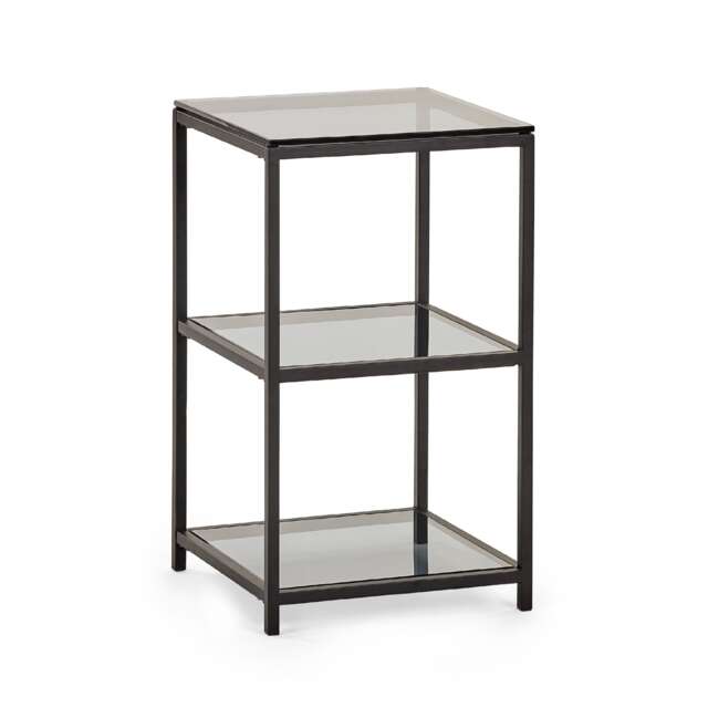 Stirling Tall Narrow Side Table in Smoked Glass and Black