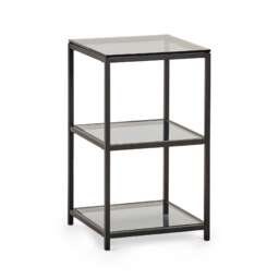 Stirling Tall Narrow Side Table in Smoked Glass and Black