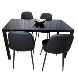 Dining Table and 4 Chairs Modern Black Glass Table With 4 Black Chairs Dining Room Furniture