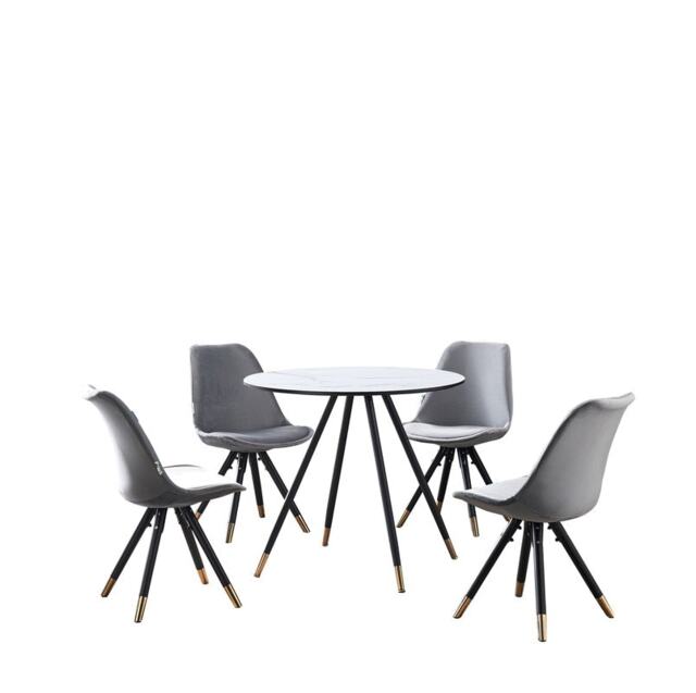 Sofia Dorchester LUX Dining Set – Sleek White Dining Table with Set of 4 Chairs, Modern Elegant Design for Stylish Dining Rooms Grey Light Grey