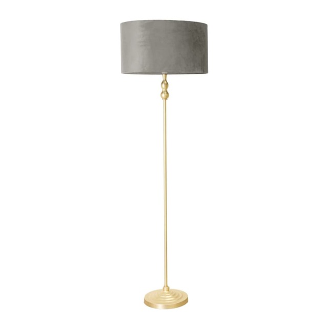 ValueLights Maggie Gold Candlestick Floor Lamp Grey Velvet Shade