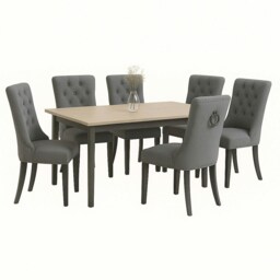 Dark Grey Set of Six Studded Velvet Dining Chair with Ring Knocker Detail Grey Dark Grey