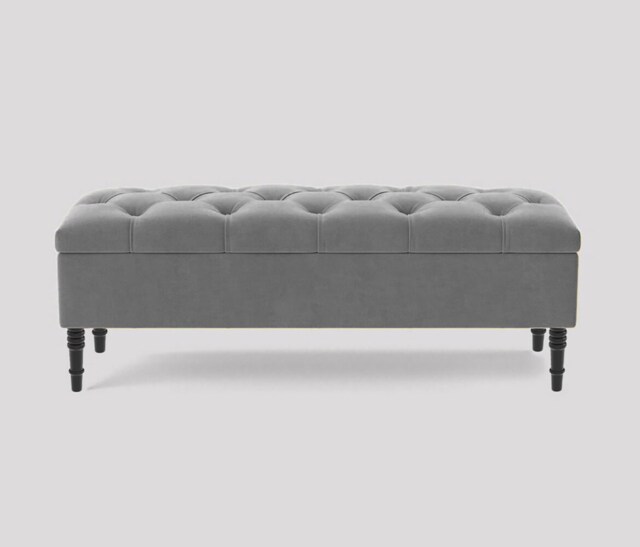 Alyana 120cm Wide Tufted Rectangle Ottoman Storage Bench - Upholstery Velvet Shoe Bench with Turned Wooden Legs