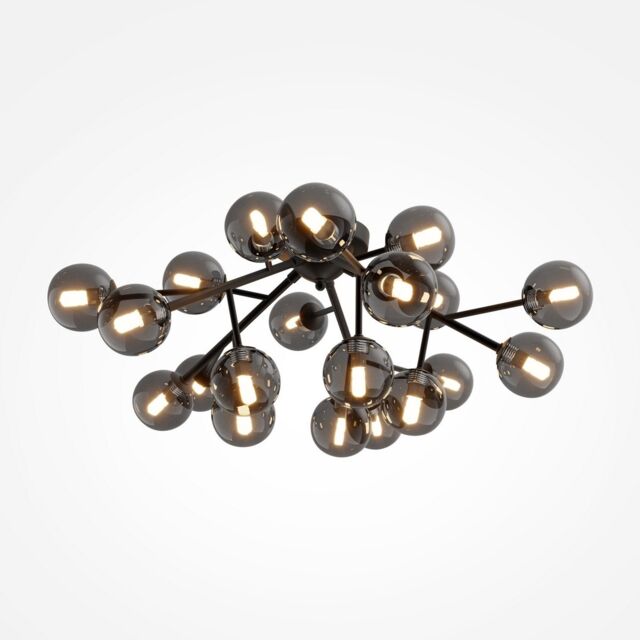 Maytoni Dallas Modern 20 Light Globe Ceiling Light Matt Black, Smoky Shade, G9