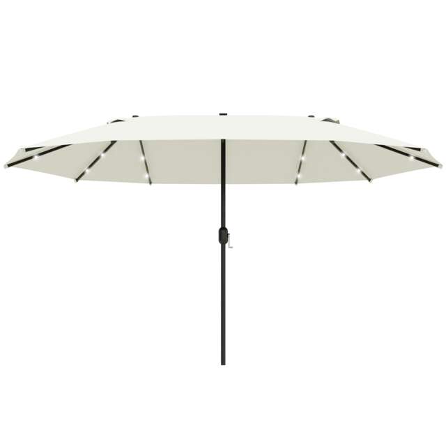 Outsunny 4.4m Double-Sided Sun Umbrella Patio Parasol Solar Lights Khaki