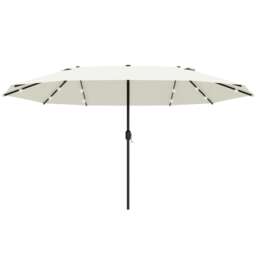 Outsunny 4.4m Double-Sided Sun Umbrella Patio Parasol Solar Lights Khaki