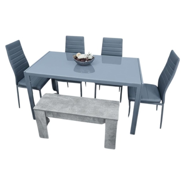 Dining Table and 4 Chairs With Bench Grey Glass 4 Faux Leather Chairs Dining Room Furniture