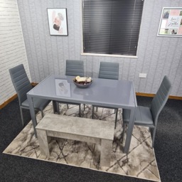Dining Table and 4 Chairs With Bench Grey Glass 4 Faux Leather Chairs Dining Room Furniture