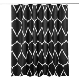 Lattice Black Polyester Shower Curtain with 12 Hooks - 180x180cm