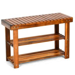 COSTWAY Shoe Rack Bench 3-Tier Shoe Organizer 70x28x45cm Brown
