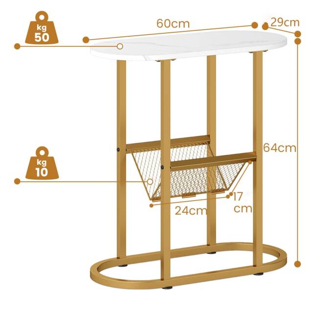COSTWAY 2 Tier Oval End Table Narrow Side Table Magazine Holder White