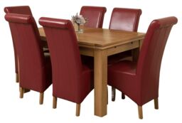 Richmond 140-220cm Oak Extending Dining Table & 6 Montana Leather Chairs Red Red