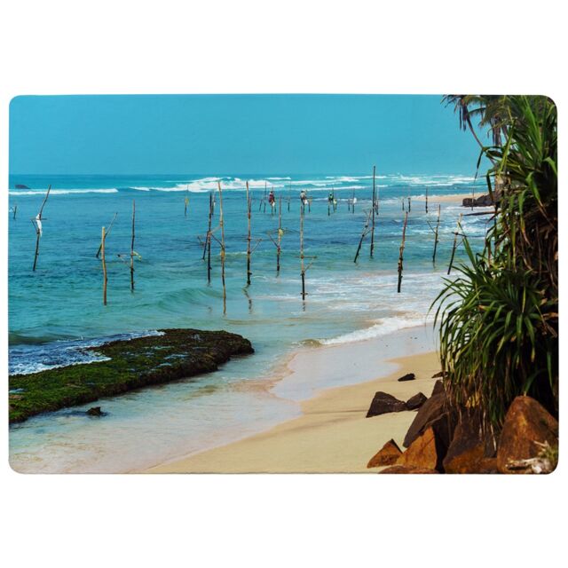 Fishermen On The Ocean Coast Of Sri Lanka Designer Rug Multi