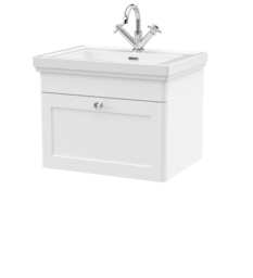 Balterley Classic Traditional Bathroom Wall Hung 1-Drawer Vanity Unit & Fireclay Basin White Satin White