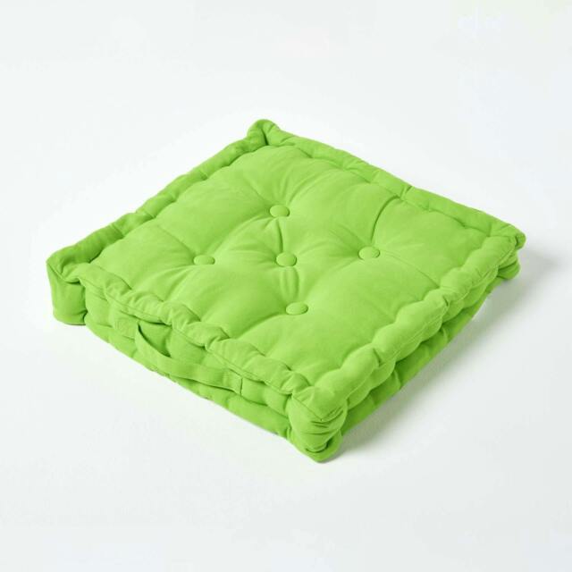 Homescapes Luxury Cotton Lime Green Floor Cushion - 50 x 50 cm Green 50 x 50 cm