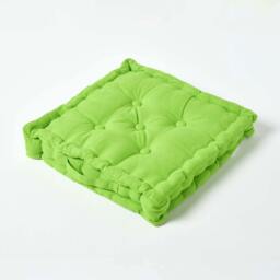 Homescapes Luxury Cotton Lime Green Floor Cushion - 50 x 50 cm Green 50 x 50 cm