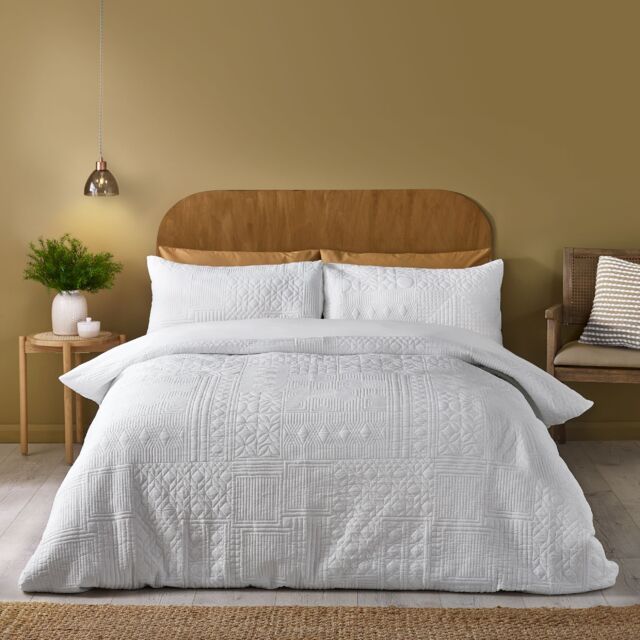 Folkstone Geo Duvet Cover Set White Double