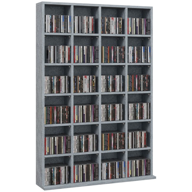 HOMCOM 456 CD 336 DVD Storage Unit, Media Storage Shelf, Wooden Display Unit with Adjustable Shelves, 89 x 130.5 cm, Cement Grey