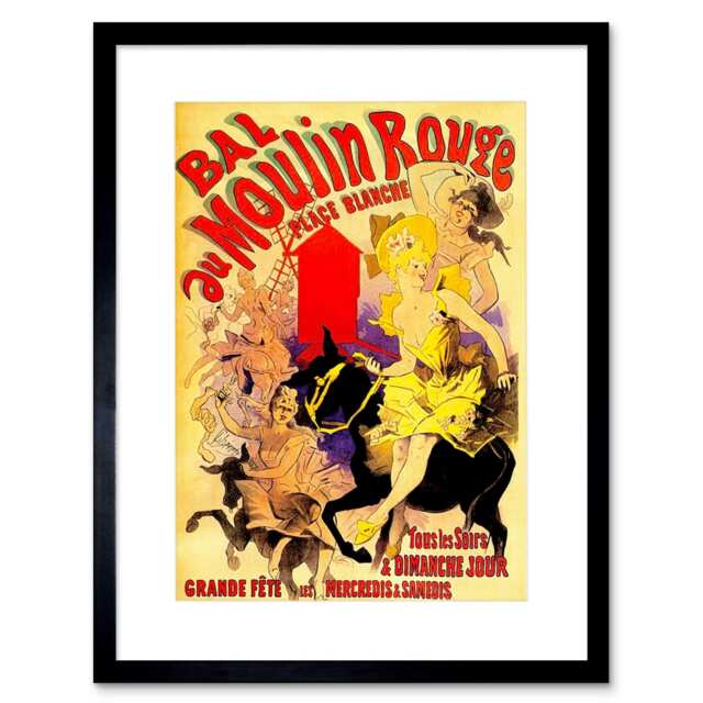 Vintage Advert Moulin Rouge Paris France Dancers Framed Wall Art Print