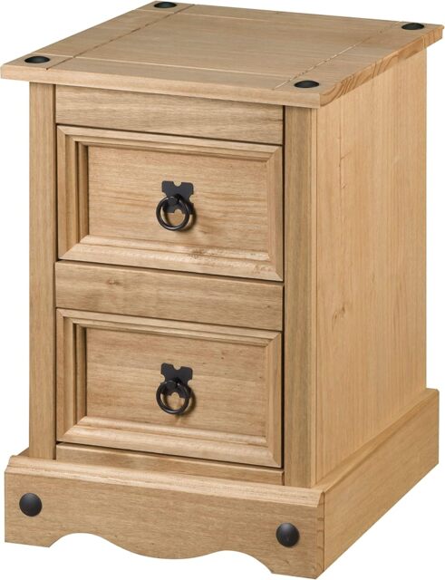Corona Bedside Table 2 Drawer Cabinet Side Lamp Mexican Solid Pine