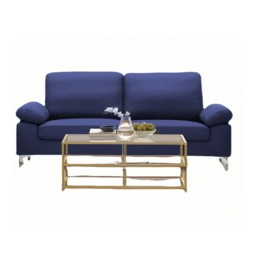 Modern Two Seater Sofa Blue Fabric with Chrome Feet - Comfortable Couch with Cushion for Living Room, Bedroom or Office