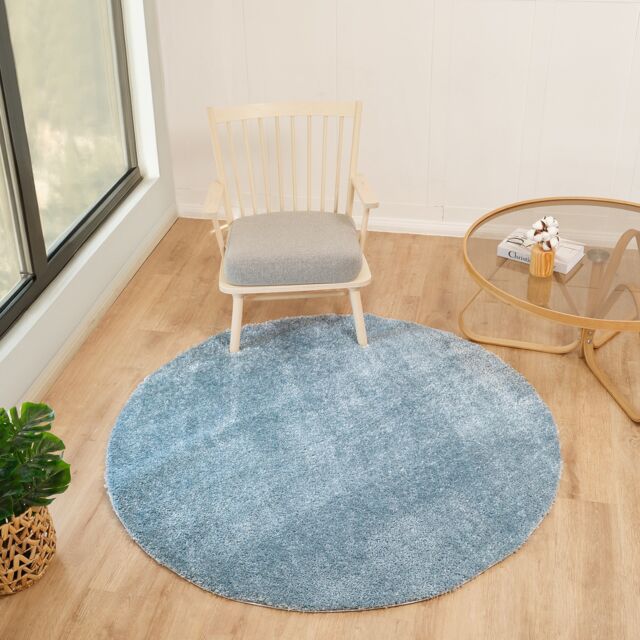 LIVABLISS Cloudy Shaggy-Solid Color Plush Soft Pile Round Rug Ø160 cm Blue