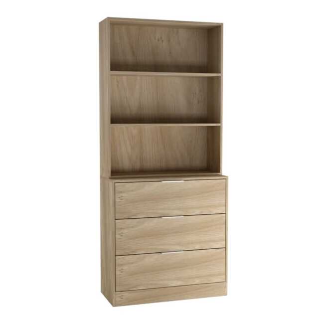 3 Drawer Tier Wooden Storage Chest Cabinet & Display Bookcase Shelving Multi Oak Drawers & Oak Bookcase 1