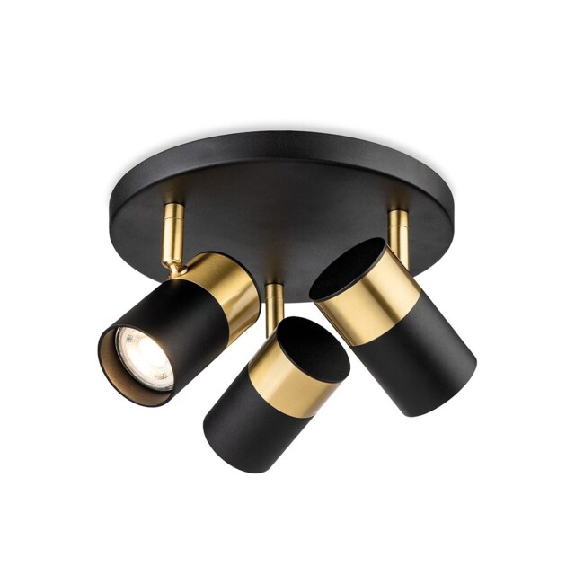 Roma 3 Light Flush Ceiling Fitting Black with Brushed Brass 3xGU10