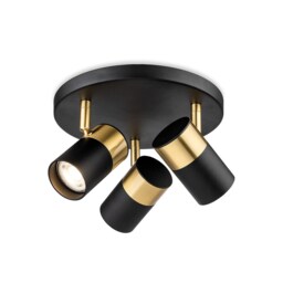 Roma 3 Light Flush Ceiling Fitting Black with Brushed Brass 3xGU10