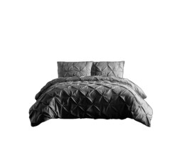 Pintuck Pinch Pleated Polycotton Duvet Cover And Pillowcase/s Set Bed Linen Black Black Single