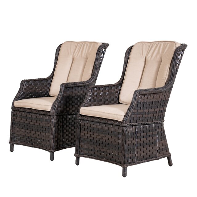 Direct Wicker 2-Piece Garden Detachable Aluminium Rattan Chairs, Brown Brown