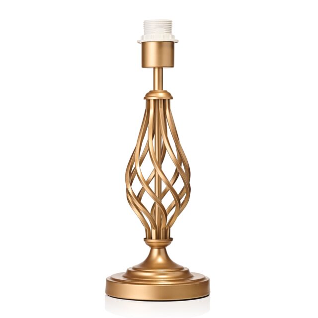 Traditional Sleek Satin Gold Brass Table Lamp Base with Twist Metal Stem Design Gold Gold 1