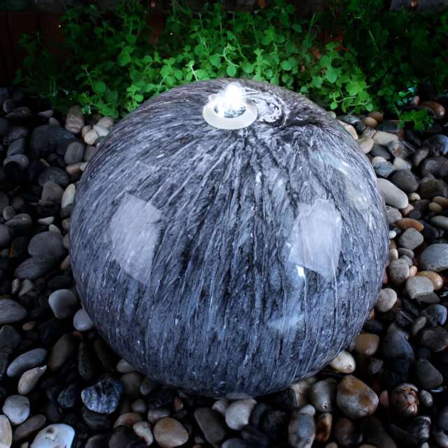 Echo Falls Marble Touch Sphere Stainless Steel Water Feature Indoor Outdoor with LED Lights 50cm