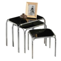 Orsina Set of Three Black Glass Nesting Tables, Modern Nesting Tables, Nesting Side Tables for Living Room