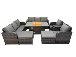 Fimous Garden Outdoor Rattan Furniture Set Rattan Reclining Chair 3 Seater Sofa with 2 Big Stools Dark Grey Mixed